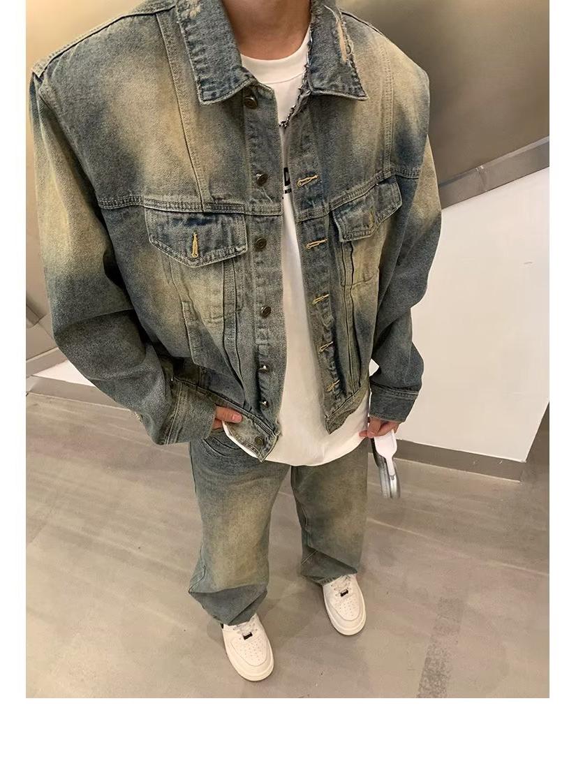 

CWHAT Поношенная мужская джинсовая куртка повседневного стиля с 3D-кроем 3XL синий