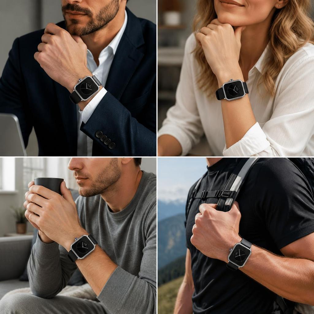 Unisex Square Silicone Watch, Water Resistant, Quartz Analog, 3D Dial, Bar Markings, Casual Style