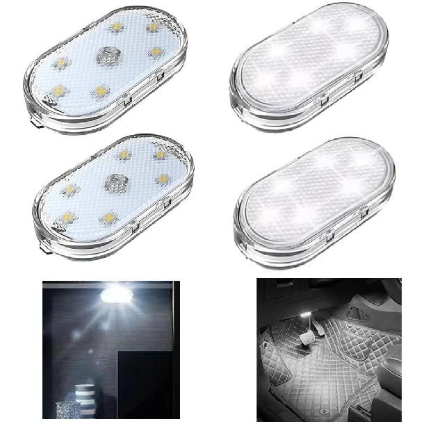 4PCS Wireless Car Interior LED Lights 7Colors USB Rechargeable Car LED Touch Light with 6 Super Bright LED Lamp Beads Car Interior Ambient Light 4 Pcs White