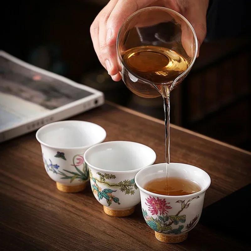 12-Pc Chinese Kung Fu Tea Set - Enamel Ceramic Cups with Floral DeitiesDesign Gift Box for Tea Ceremony/Gifting (Floral Pattern)