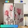 2pc Blooming Lotus Curtains, Chinese Pastoral Style, Suitable for Bedrooms and Living Rooms, Rod Pocket Decorative Curtains