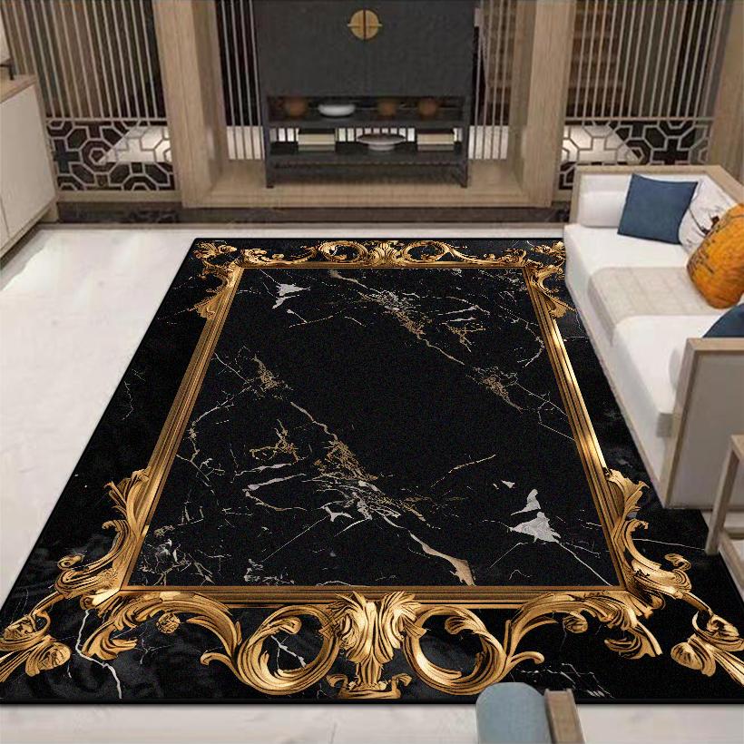 Black Gold Marble Luxury Carpet for Living Room Decorations Sofa Table Large Area Rugs Long Hallway Floor Mat Anti-slip Washable