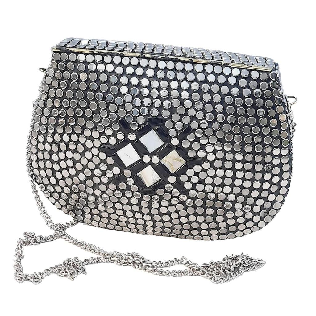 Silbernes Metall Perlenbesetzte Ethnische Geldbörse Mädchen Brauttasche Umhängetasche für Frauen/Mädchen Party Clutch Metall Clutches Vintage Messing