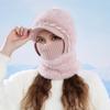 Winter Hat Scarf Integrated Knitted Wool Hat Women's Outdoor Cycling Fleece Warm Ear Protective Hat