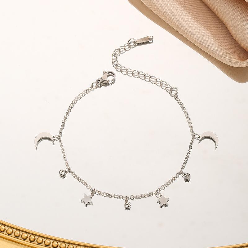 Bohemian Zircon Moon Star Charm Bracelet for Women Stainless Steel Moon Star Chain Bracelet Fashion Jewelry Valentine s Day Gift