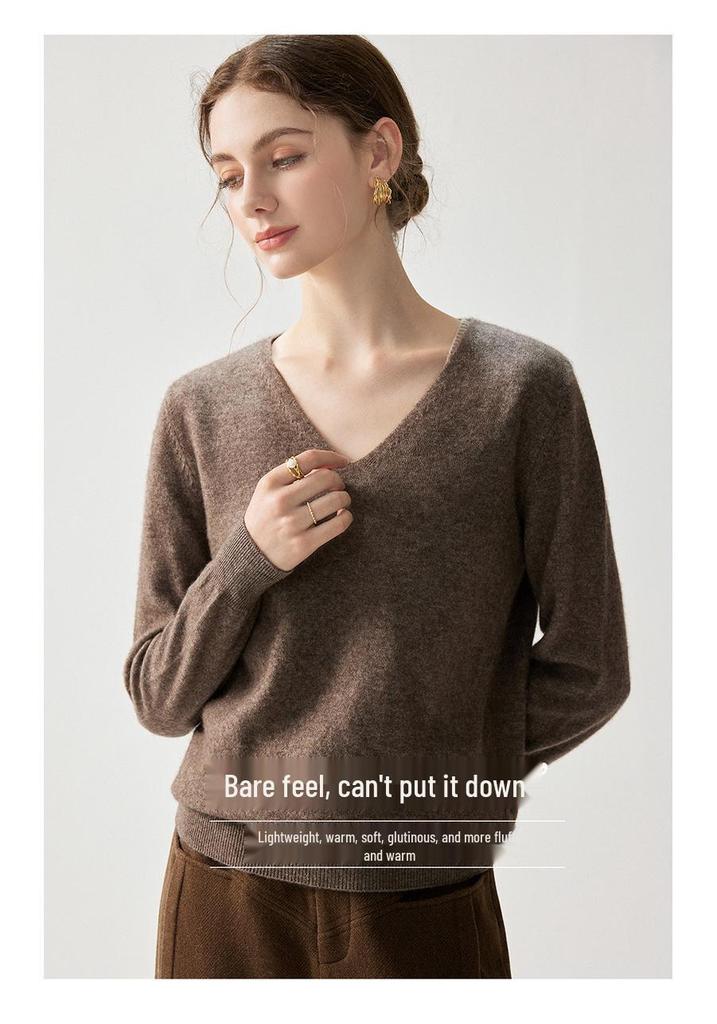 Women's Cashmere V-neck Sweater - 2026 Autumn/Winter Stylish Elegant Warm Loose Fit Pullover