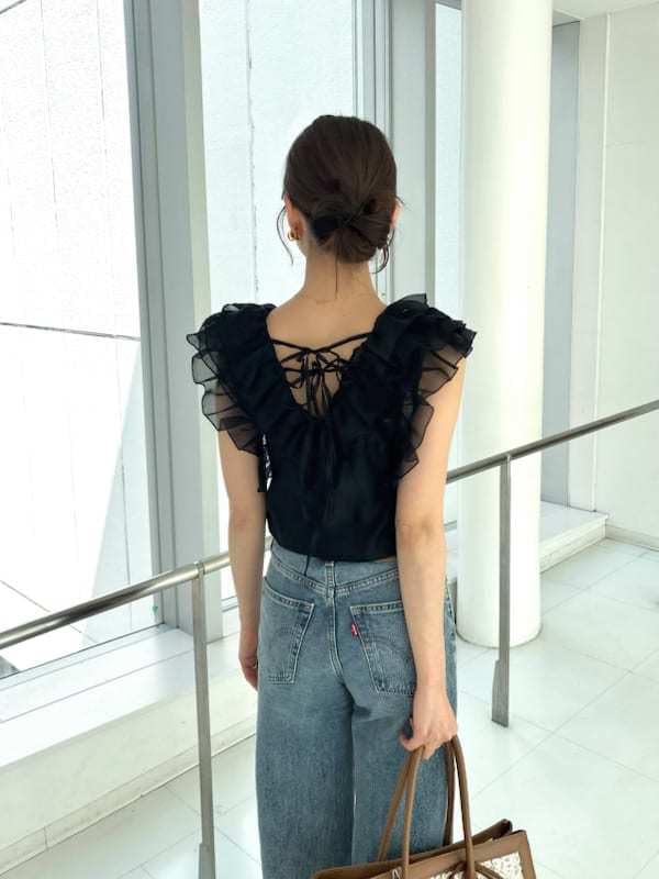 Snidel Sleeveless Frill Blouse Black Women's SWFB252008,