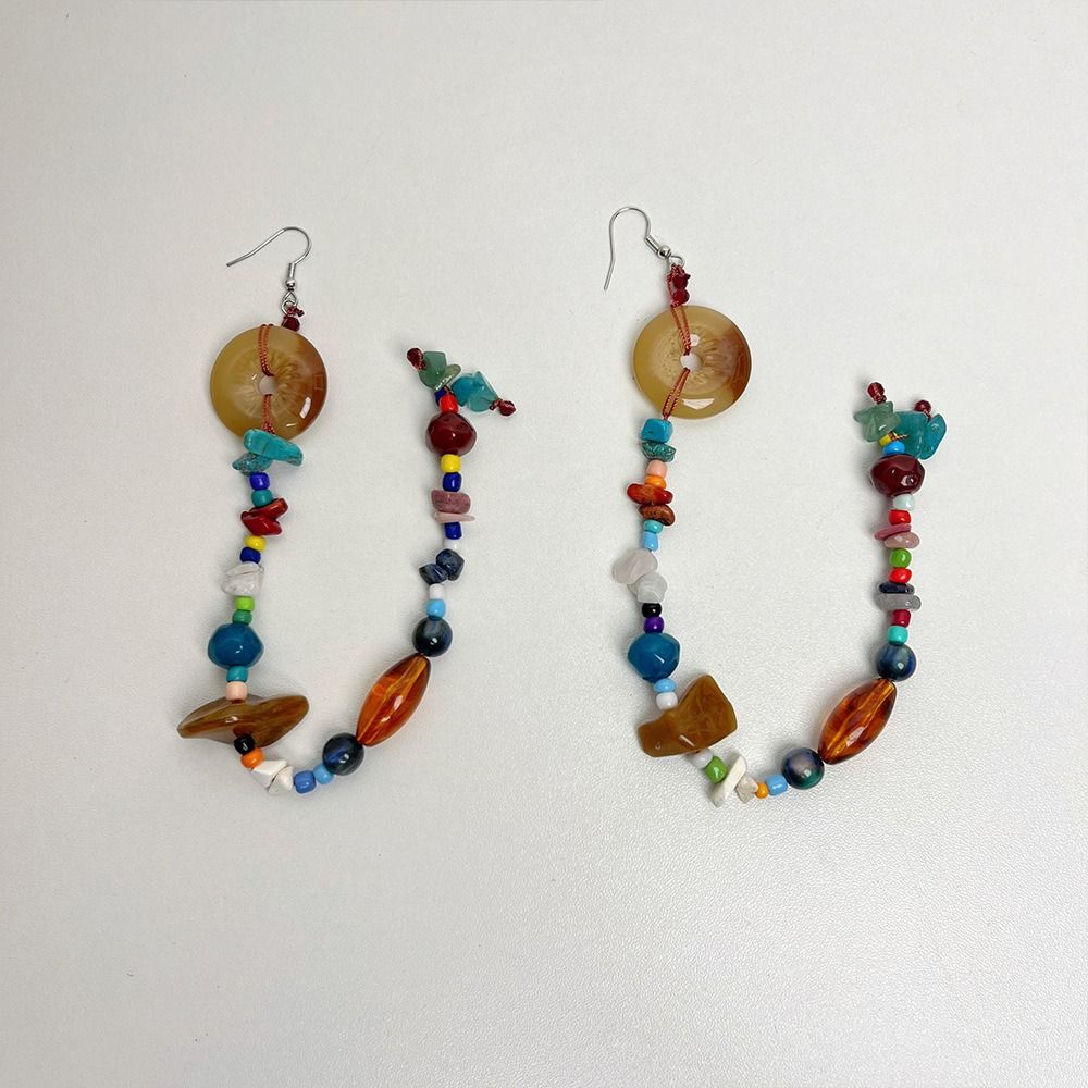 Ping'an Buckle Beads Tassel Earrings Minority Design Round Stone Earrings  Wedding