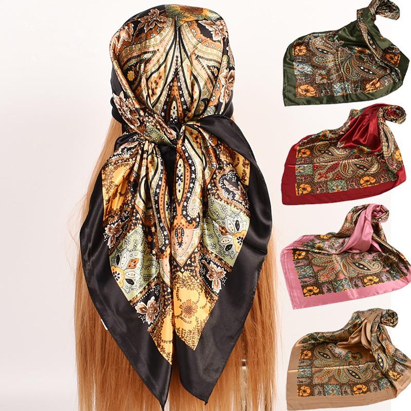 Luxury Floral Silk Square Scarf Women Soft Satin Kerchief Hairband Neckerchief Head Hijab Lady Headband Foulard Bag Ribbon