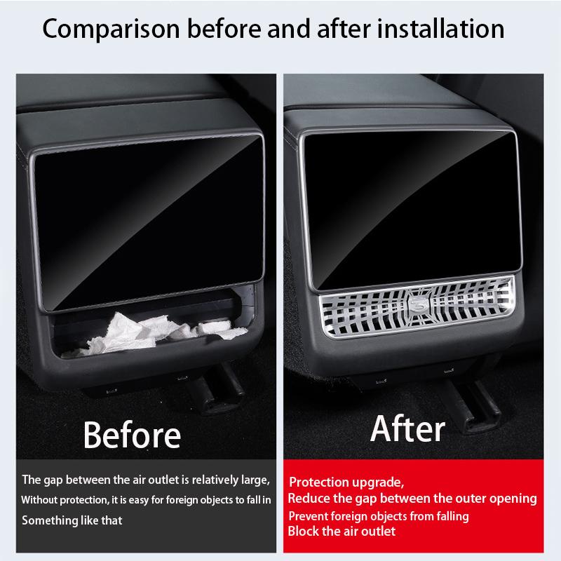 For Tesla Model 3 Highland 2024 Rear Air Vent Cover Center Console Armrest Box Back Conditioner Outlet Filter Grille Protector