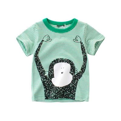 2024 Summer Kids' Striped Monkey T-shirt Romper with Short Sleeves