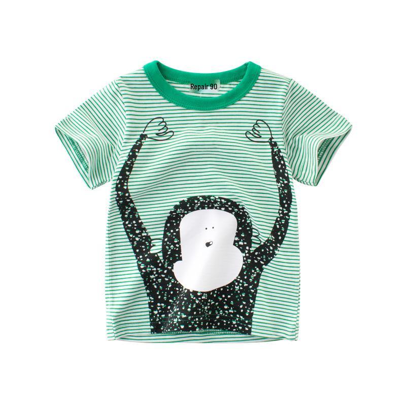 2024 Summer Kids  Striped Monkey T-shirt Romper with Short Sleeves 100 cm