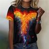 Phoenix Pattern T Shirt for Women Retro Gorgeous 3D Printed Short Sleeves Summer Leisure Tee Round Neck Tops T-Shirts Streetwear