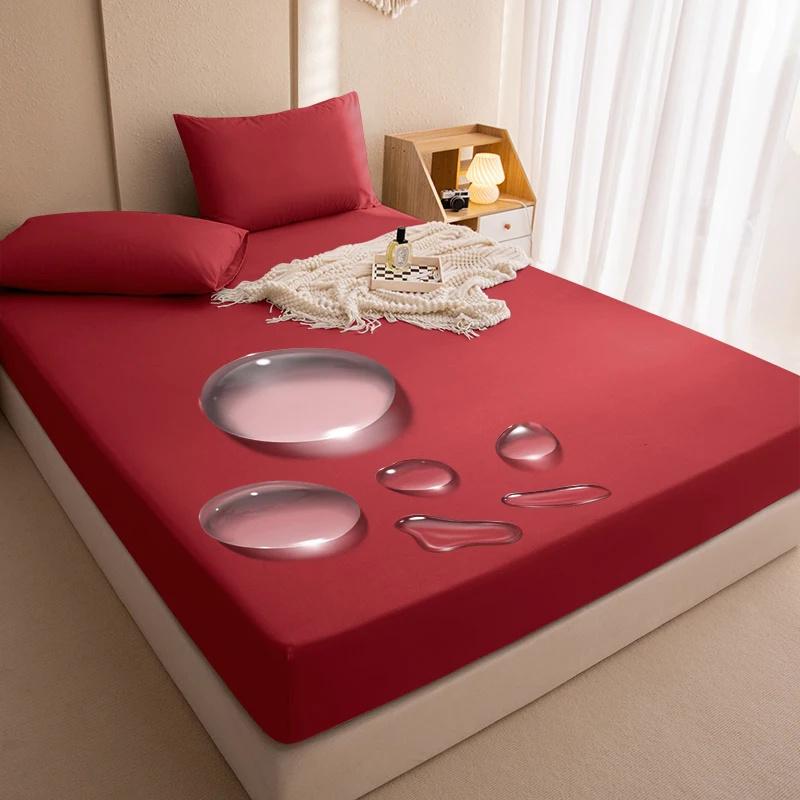Waterproof Bed Sheet Bedcover Solid Color Bed Protector Cover Mattress Topper Quilted Cotton Waterproof Bed Sheet
