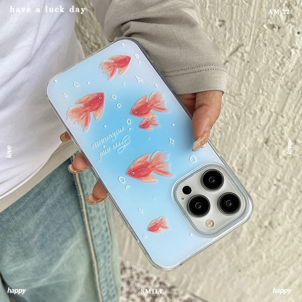 Summer Goldfish Suitable for Apple 16promax Mobile Phone Case IPhone 14 Large Hole Niche High End 13 Soft Border