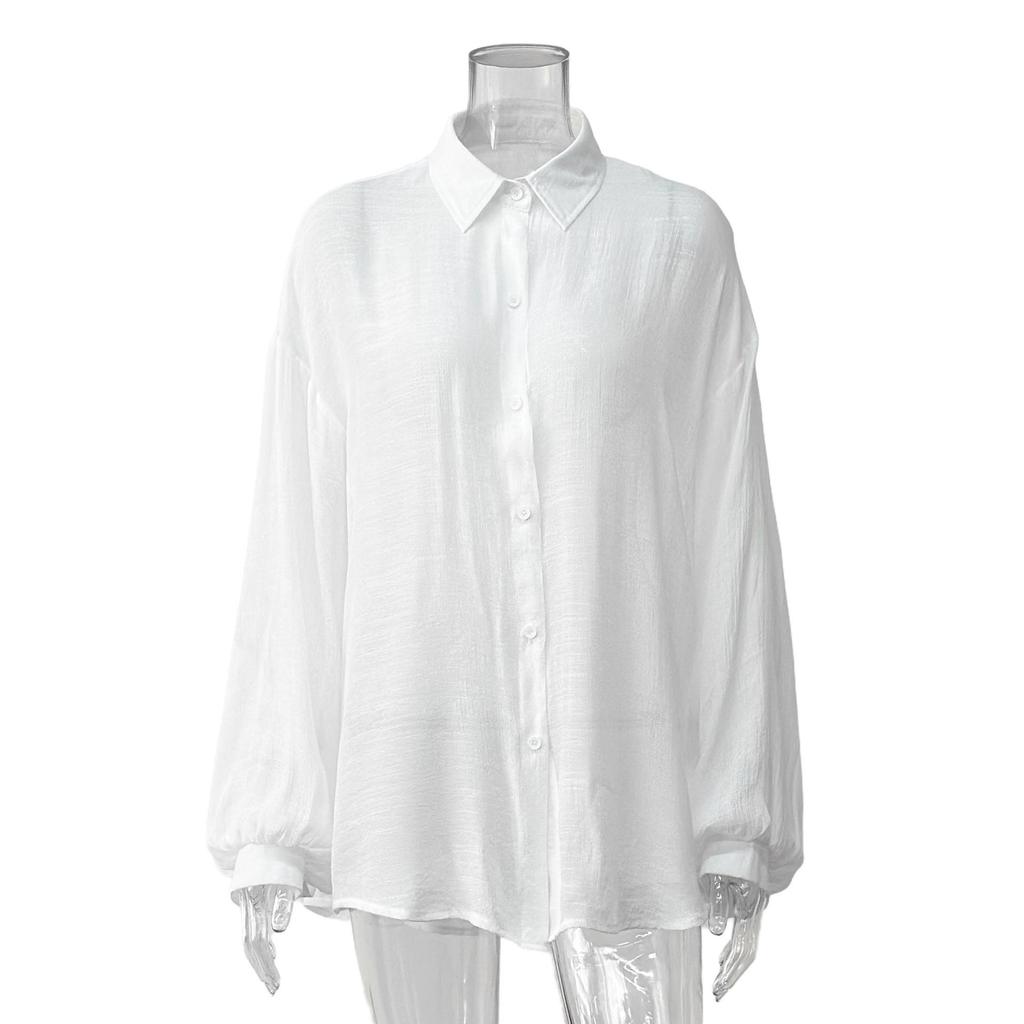 Minimalist Transparent Long-Sleeve Shirt: Casual Summer Drape for Sun Protection