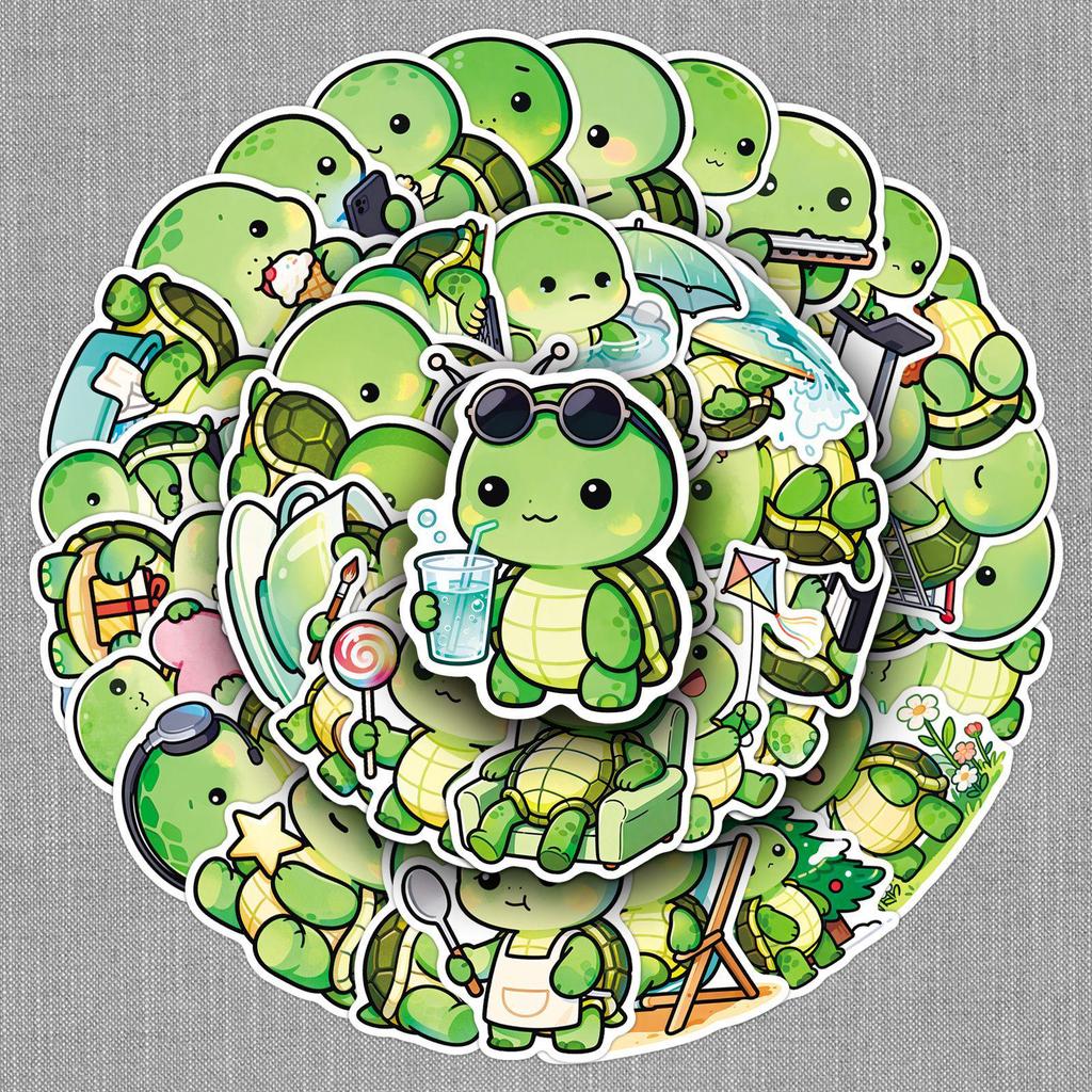 50 Cartoon Googly-Eyed Turtle Stickers - Cute Waterproof Animal Decals for Phones, Laptops, and Water Bottles