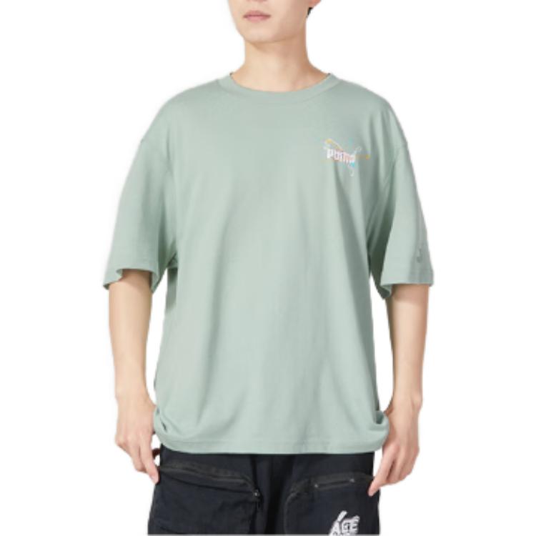 Puma Logo Print Breathable Round Neck Short Sleeve T-Shirt Men Tops Green 624938-54