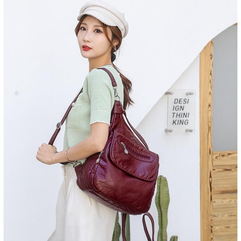 Multifunction White Backpacks Fashion Washed Soft PU Leather Anti-thief Backpack Large Capacity School Bag for Teenager Girls