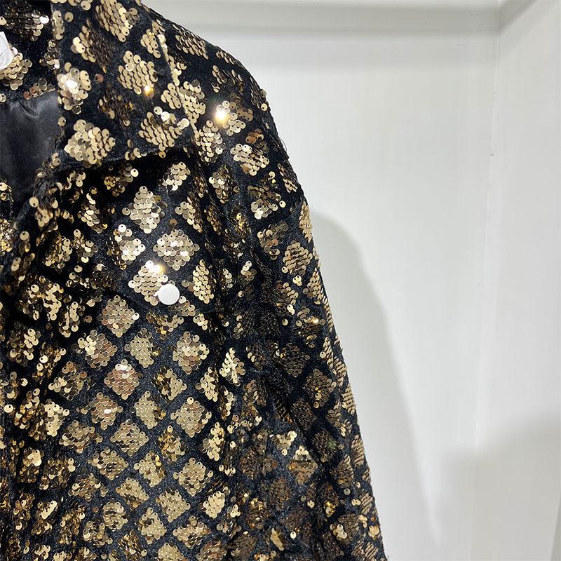 Velvet Sequined Embroidered Men's Jacket for Trendy Hairstylists