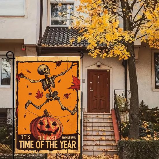 Flaga ogrodowa na Halloween, dynia, duch, szkielet, kot, flaga zewnętrzna, dwustronna, świąteczna