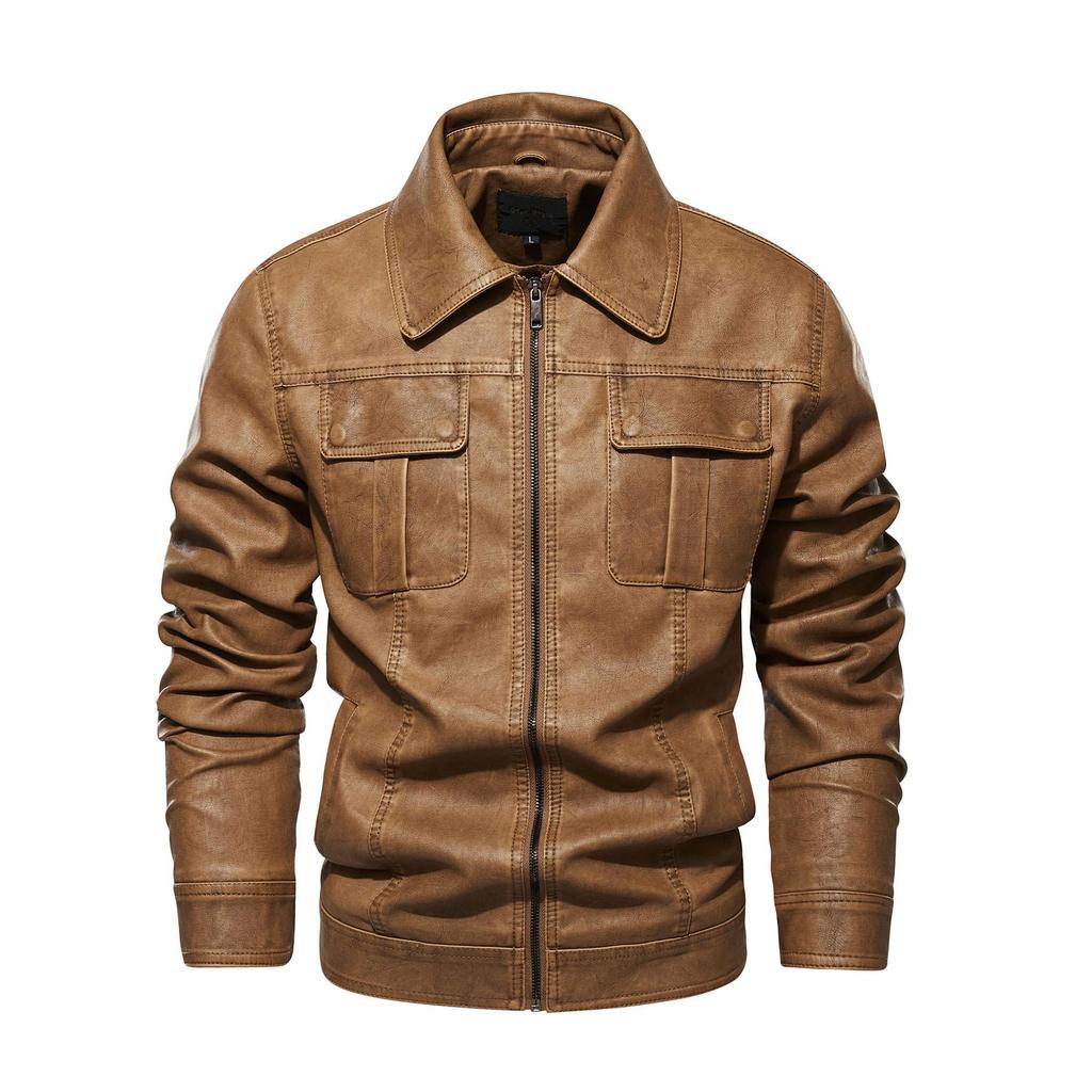 Fourth Generation Men's Leather Jacket - Wash-Faded Style, European Boutique Design, US Sizing