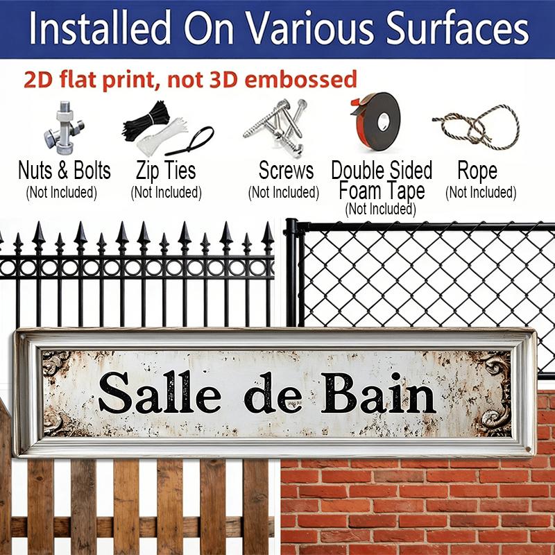 Plano 2D, 1 ud. Montable en Pared Vintage Francés Baño Aluminio Señal Decorativa Adecuado para Hogar, Casa de Campo Rústico Placa de Aluminio con Citas