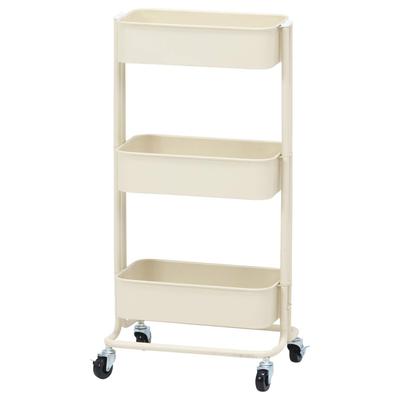 Fuji Boeki Küchenwagen, 3-stufiges Küchenregal, 39 cm breit x 27 cm tief x 78,5 cm hoch, Elfenbein Stahl, mit Rollen, Schmal, 14717