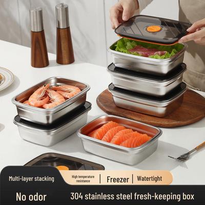 304 Edelstahl Frischhalte-Bento-Box mit Kunststoffdeckel – Tragbare, lebensmittelechte Aufbewahrung für Obst und mehr