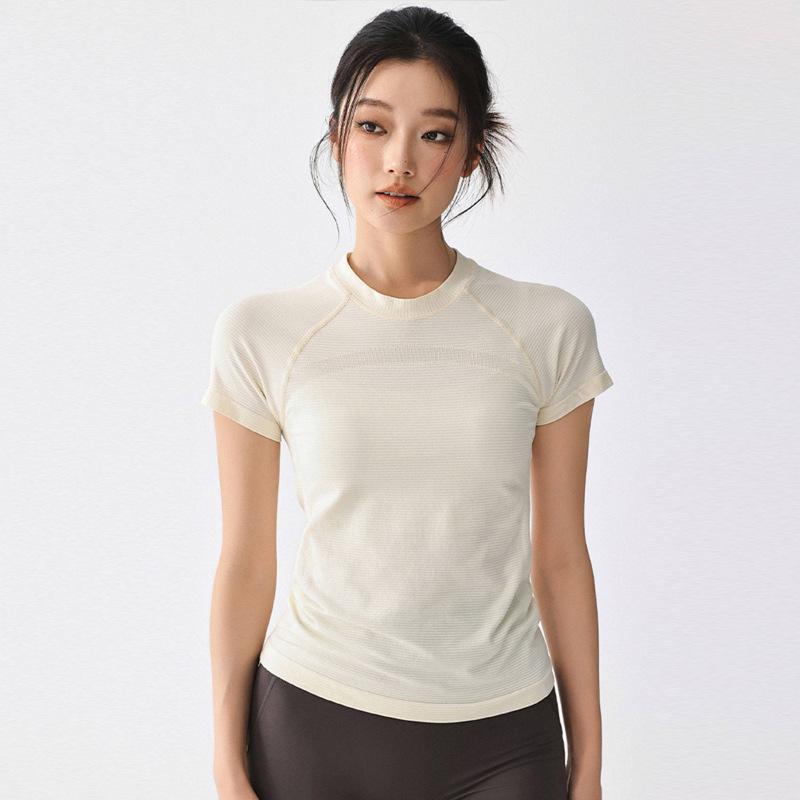 Damen Stretchy Nahtloses Strick Fitness-T-Shirt - Atmungsaktives, Hautfreundliches Kurzarm-Top für Yoga & Pilates