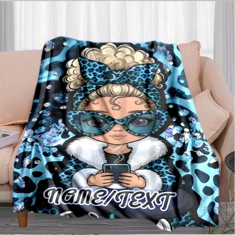 1PC Custom Name Blue Leopard Fashion outdooor Flannel blankets Throw Blanket All-Season Throw Gift Bedspread for Couch, Bed, Camping Holiday Birthday 