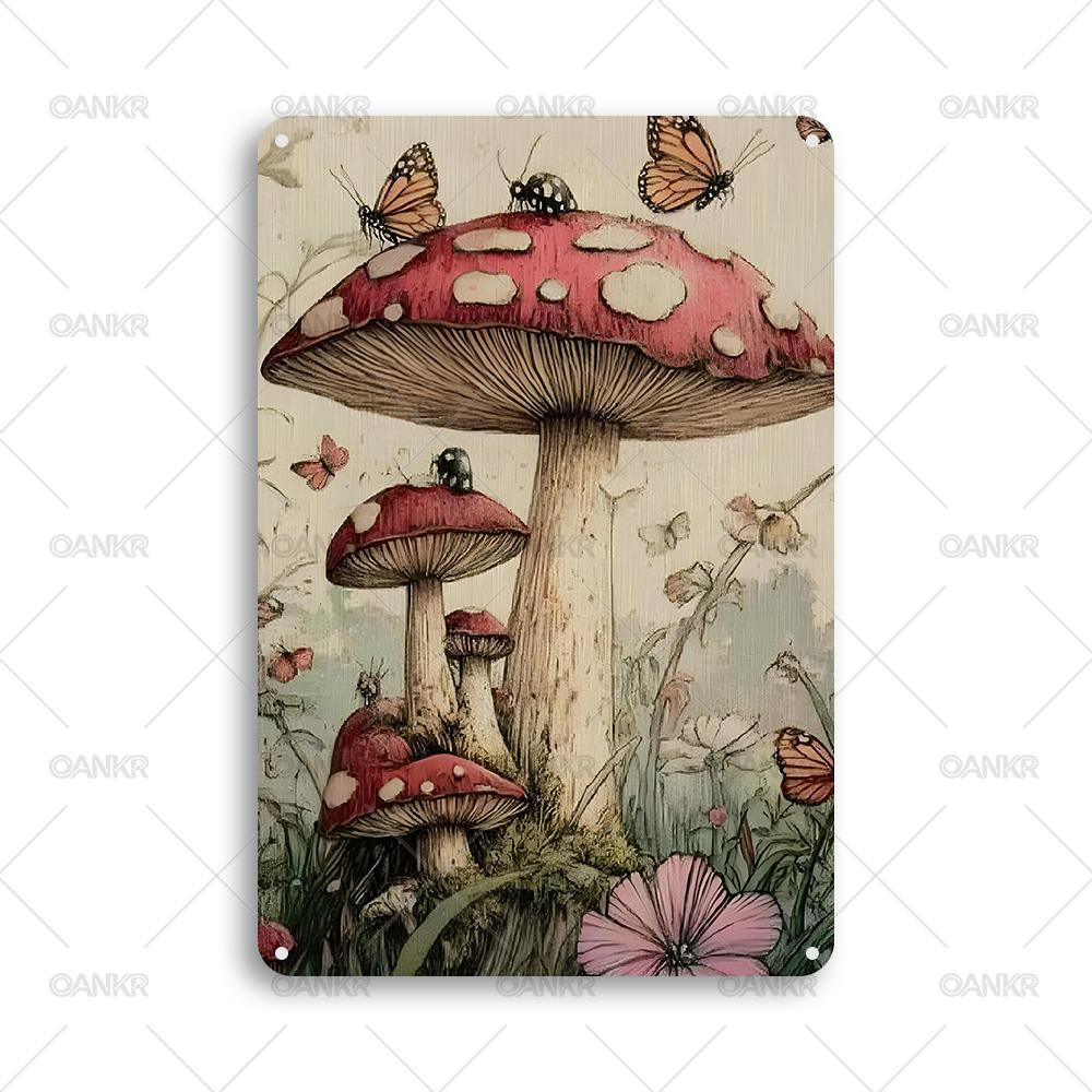 

Vintage Garden Art Poster Metal Tin Sign Ideal Gift x Inch Mushroom Flowers Gift Metal Signs for Backyard Home Wall Decor 20x30cm（7.8x11.8inch）