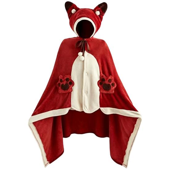 Soft Plush Cape Bat Blanket Hoodie for Adults, Cute Shark Fox Hooded Cape, Warm Wearable Cozy Halloween Cosplay Home Loungewear