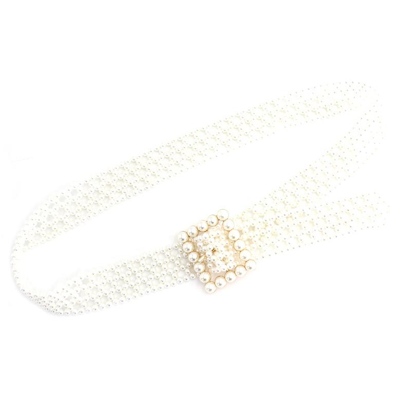 Mei Mary Women's Buckle Inlaid Pearl Girdle Decorative Dress Fishing Line Series Pearl Waist Chain