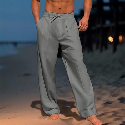 Oldyanup Men Vintage Linen Pants 2024 New Spring Summer Fashion Casual Solid Loose Straight Trousers Holiday Beach Cotton Pants