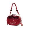 DIOR [Customized Cosmetic Bag] Leather Red Rose Dream Bath Bag Patent Leather Glossy Portable Exquisite Pearls