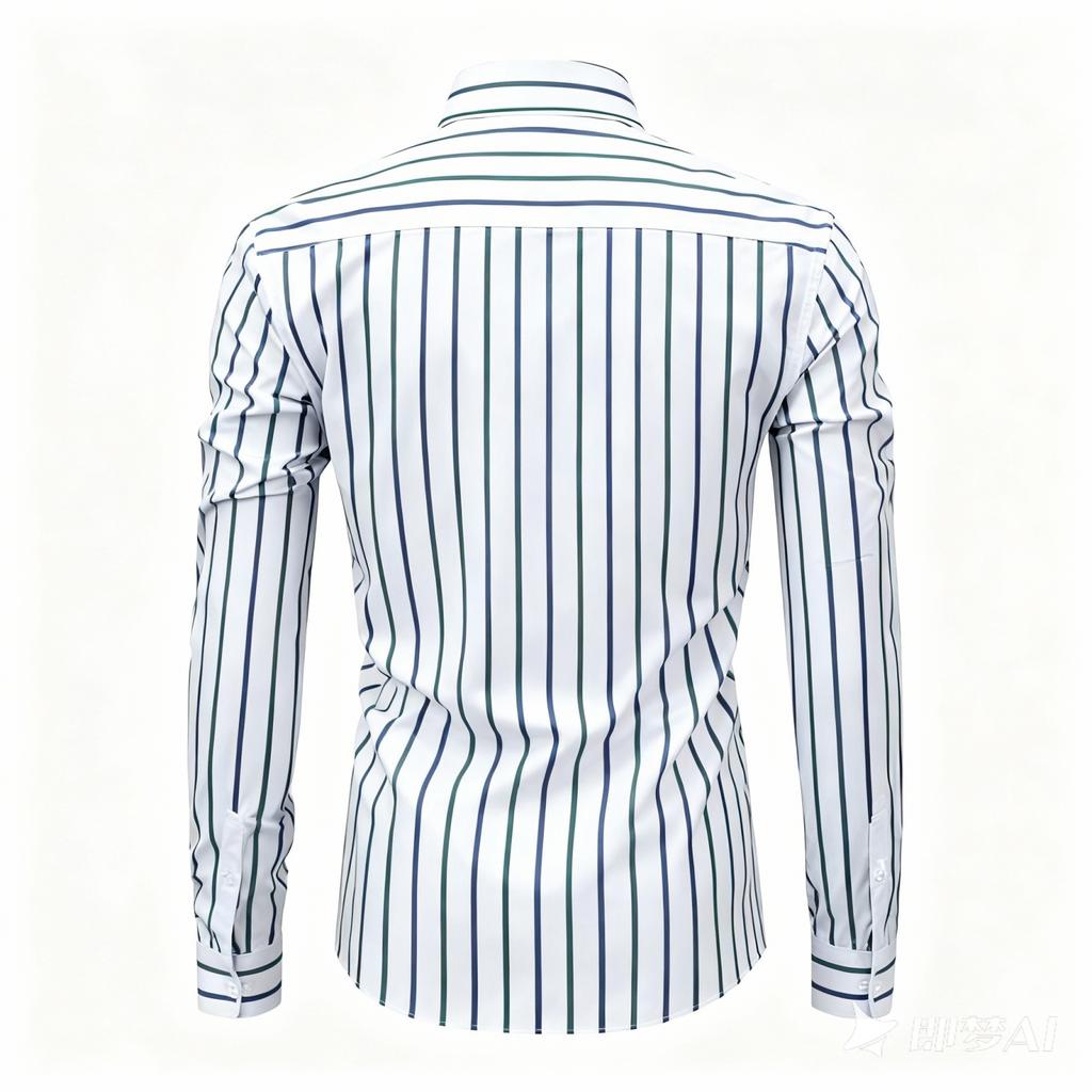 Męska Codzienna i Modna Czterostronna Cyfrowo Drukowana Pasiasta Koszula z Długim Rękawem i Kołnierzykiem na Guziki