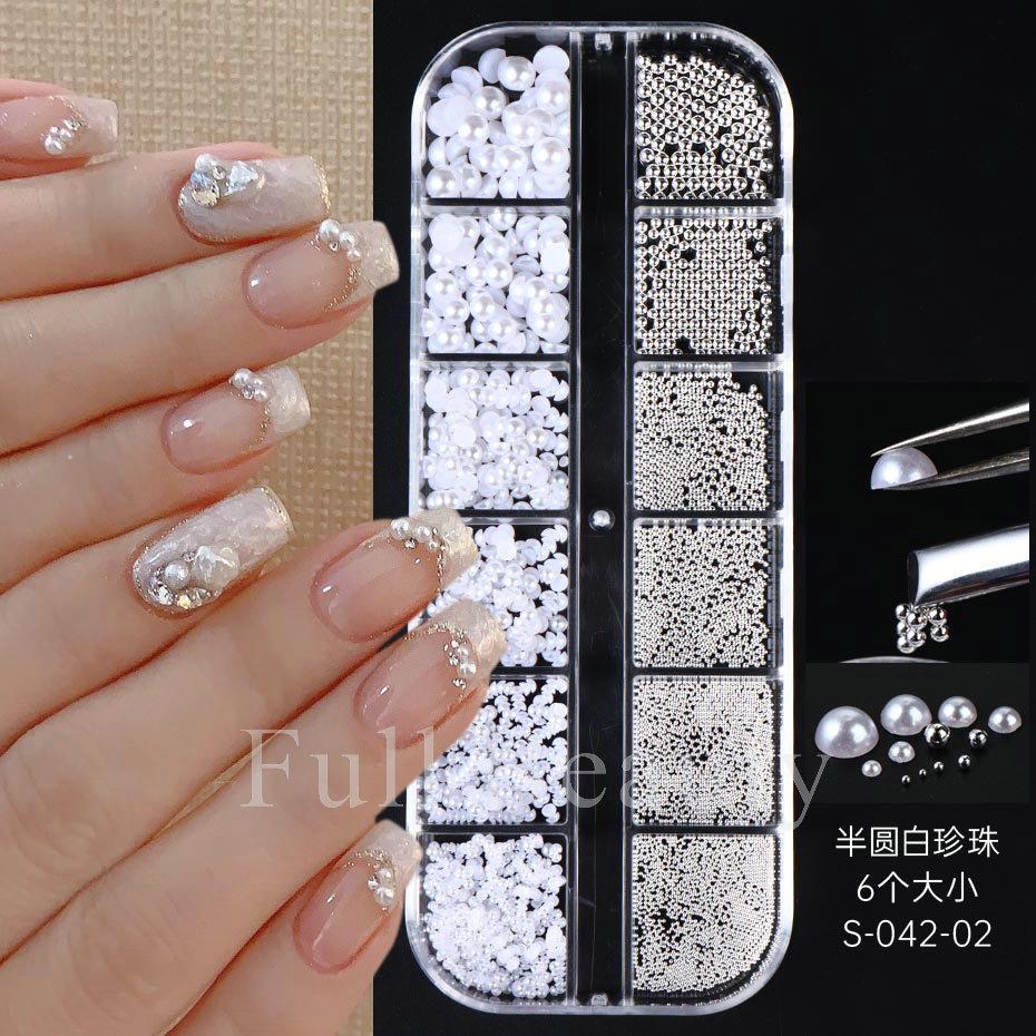 Nail Art Jewelry, Maillard Color Pearl Flat-Bottomed Diamond Steel Ball Diy Nail Jewelry Mixed