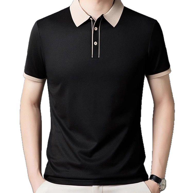 Men'S Polo Shirt Short Sleeve Medium And Blue Premium Lapel Business Casual