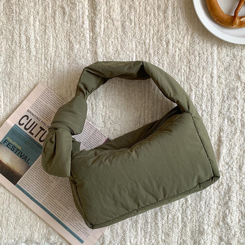 

Korean Version Instagram Style Autumn and Winter Women s Bag New Handbag Simple and Versatile Nylon Small Square Bag Soft Hand-held Cotton Bag зелений