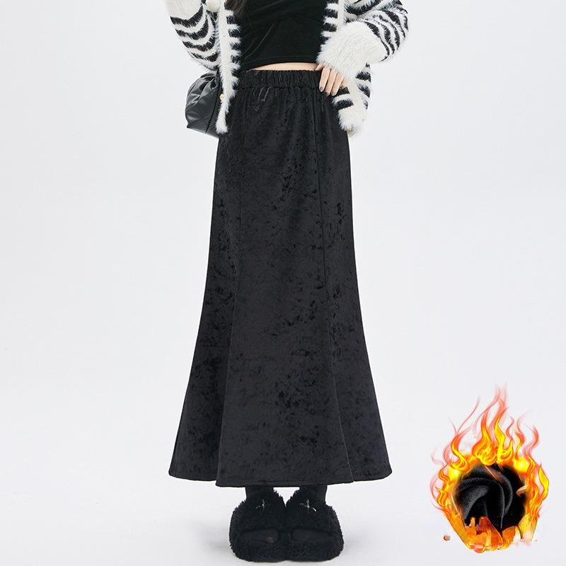 Золотая бархатная плюшевая утолщенная юбка с высокой талией для женщин — фото 7