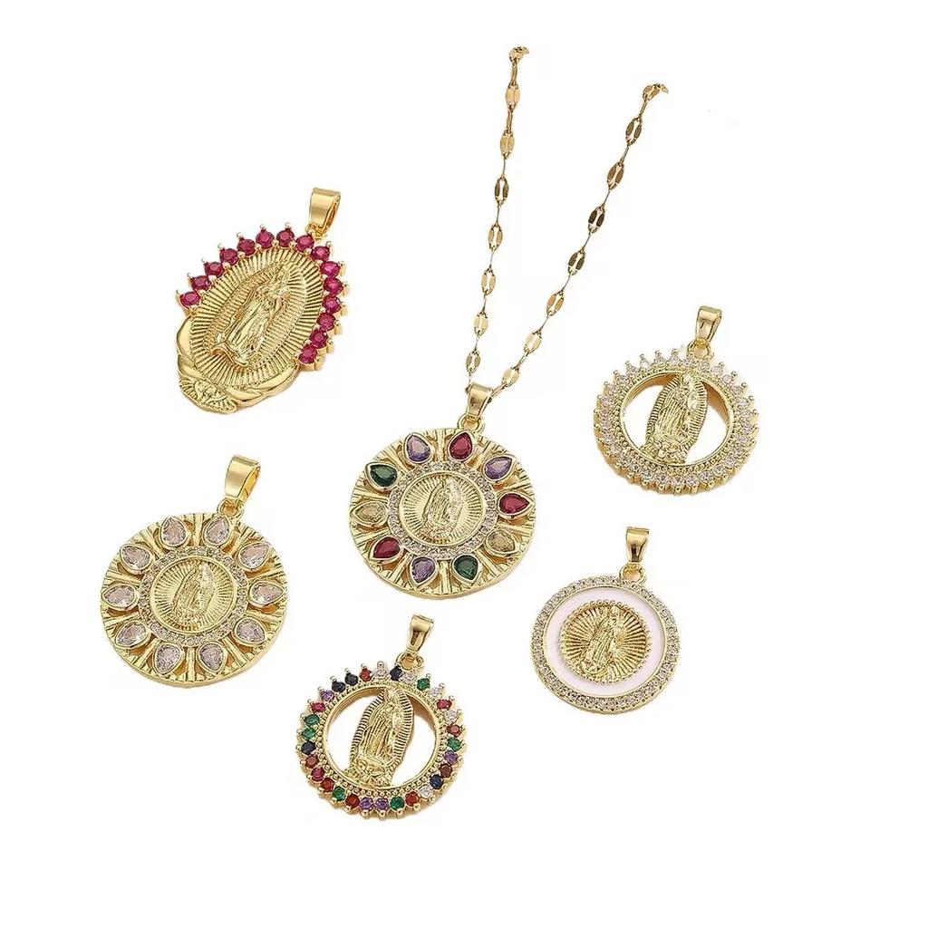 New Gold-plated Colored Zircon Pendant Retro Virgin Mary Series All-match Temperament Pendant Necklace Jewelry Random