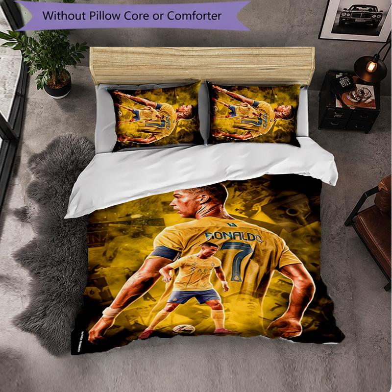 Biancheria da Letto a Tema Cristiano Ronaldo Set 3 Pezzi Copripiumino Biancheria da Letto Decorativa per Stanza Adolescenti Decorazione Casa