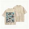 Vintage Washed Anime Character Print T-shirt Men Casual Loose Streetwear Cotton Short Sleeve Tops