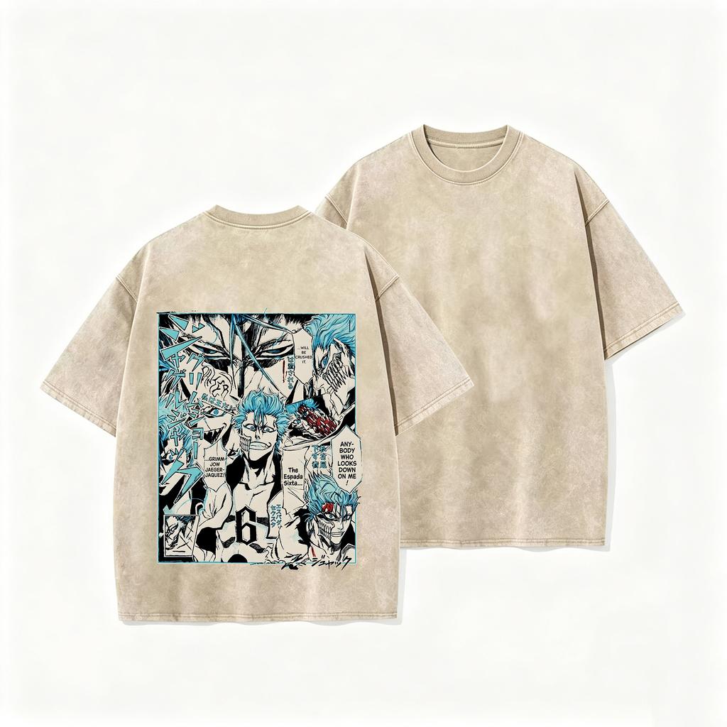 Vintage Washed Anime Character Print T-shirt Men Casual Loose Streetwear Cotton Short Sleeve Tops