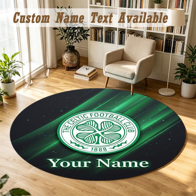 Round Rug Custom NameCeltic FC Pattern Non Slip Carpet Home Floor Decor