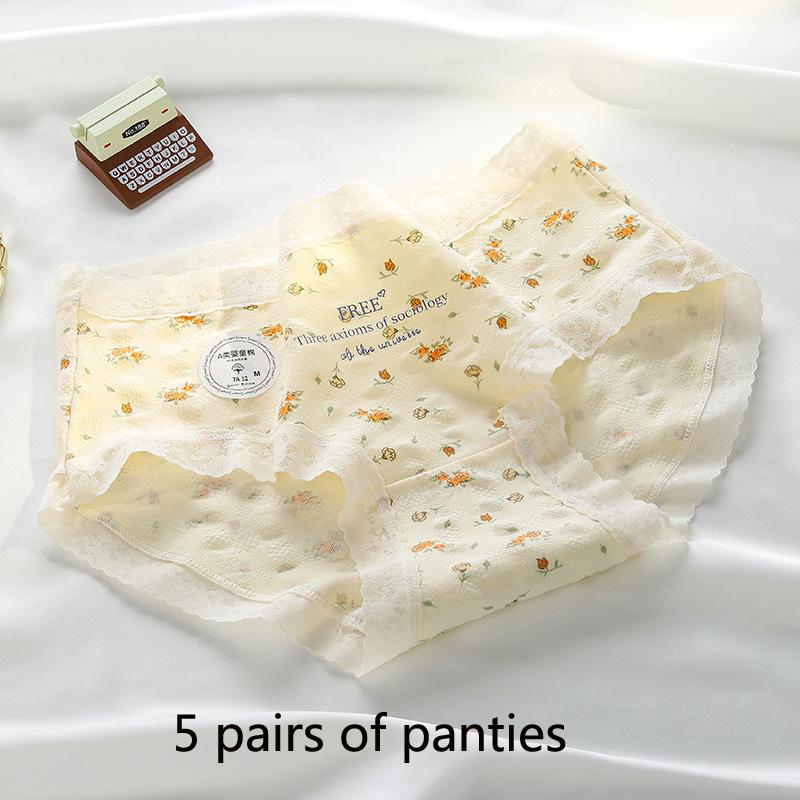 7A Antimicrobial Cotton Garden Floral Women's Panties Mid-waist Skin-friendly Non-marking Buttocks Anti-bacterial Crotch Teenage Panties Sleeps Retros