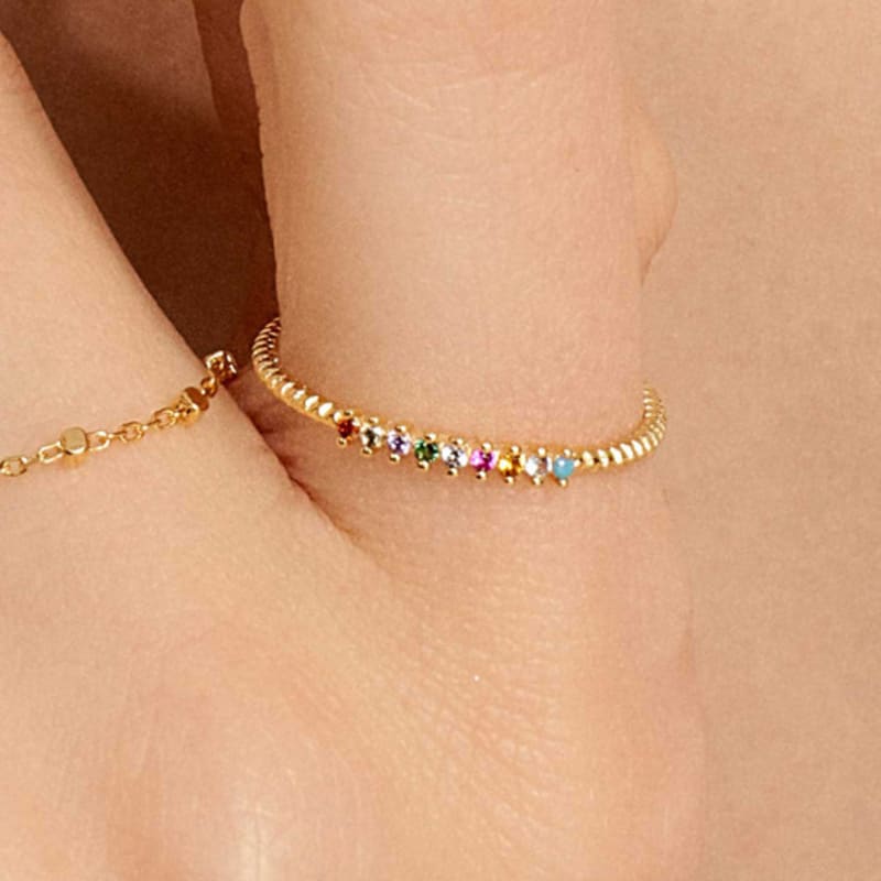 UNI.J [Ir241_1]Rainbow Sleek Silver Ring