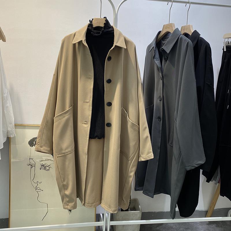 Petite Korean Style Autumn Workwear Jacket - Women's Loose Casual Mid-Length Trench Coat