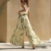 Women's V Neck Sleeveless Floral Print Maxi Dress Lace Trim Fit and Flare Summer Dress